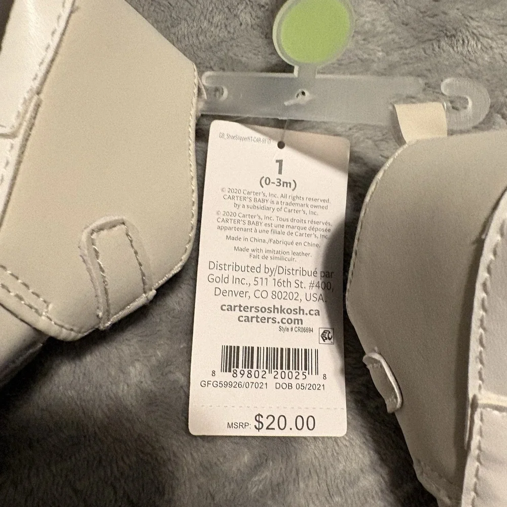 Carter's Little Baby Basics Cream and Gray Shoes 0-3 Months NWT New Baby Shoes